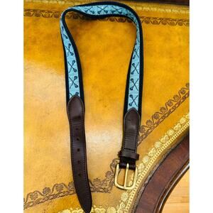 Lacrosse Lax Blue Leather Canvas Buckle Belt Size Medium